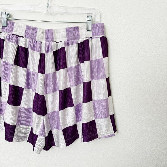 [Bourbon & Belles] Pretty Purple Checkerboard Print Textured Boxer Shorts Sz XL - Picture 3 of 12